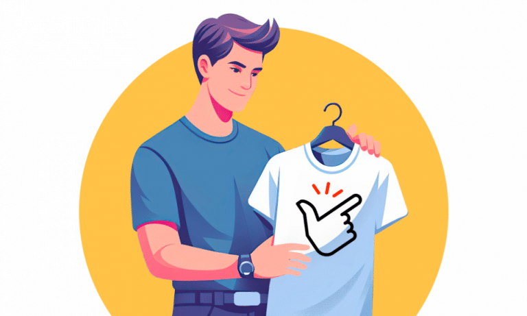 Mann hält ein T-Shirt mit Haken-Logo