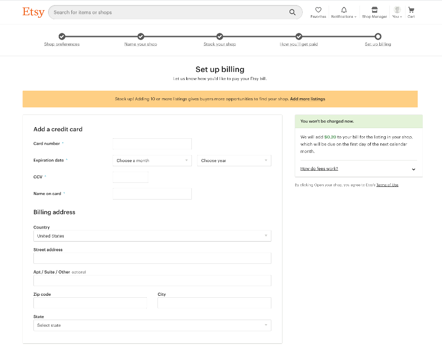 etsy shop: billing