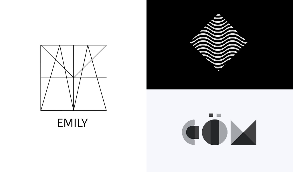 logotipos geométricos em preto e branco 