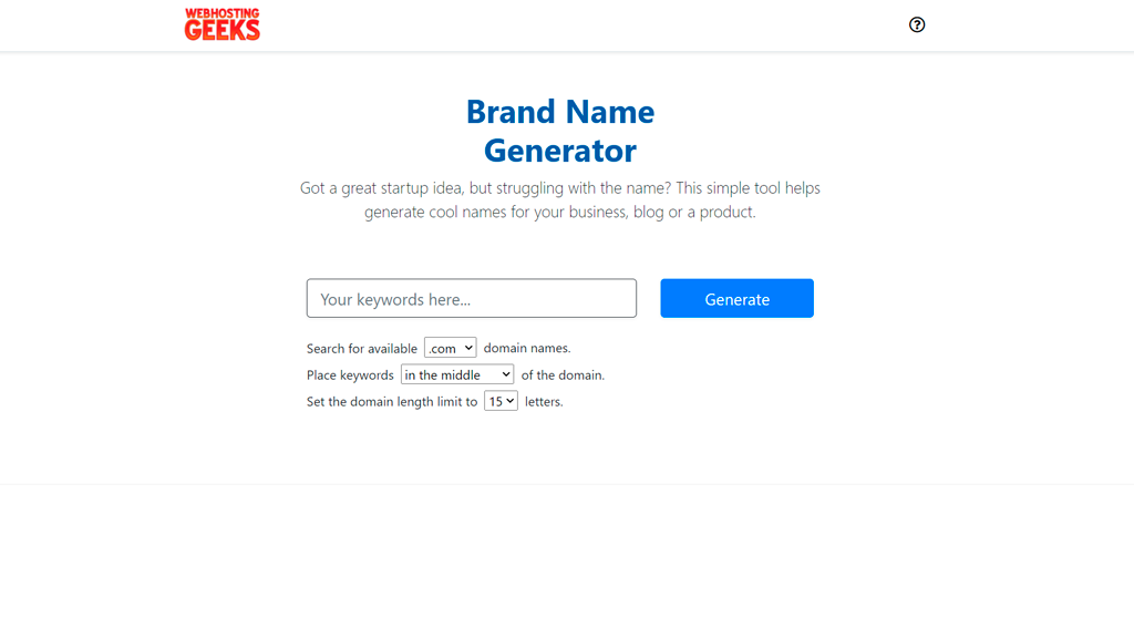 WebHostingGeeks business name generator