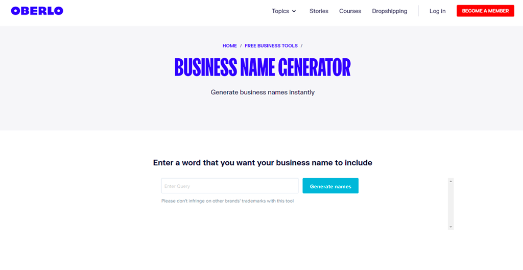 Oberlo business name generator