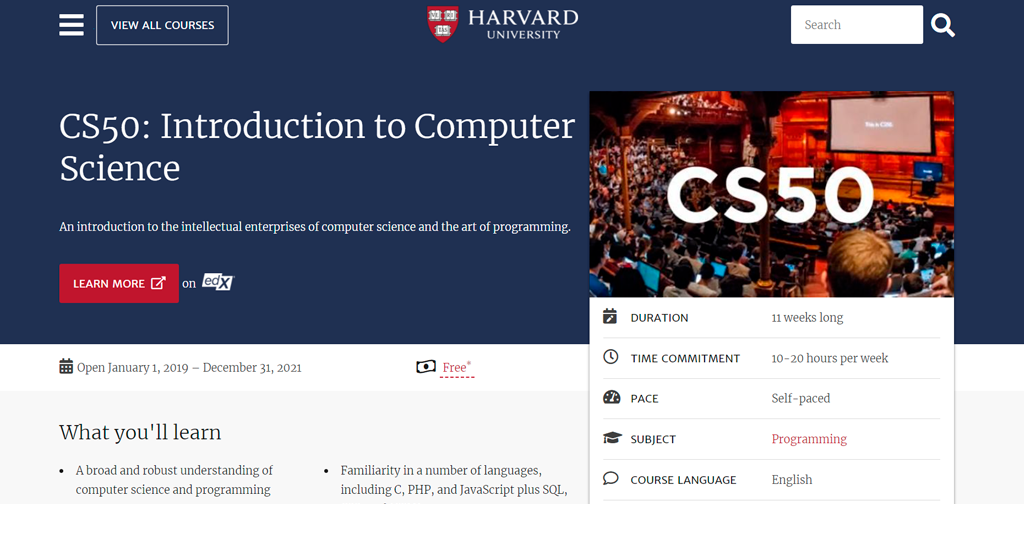 Harvard University — CS50's Introduction to Computer Science