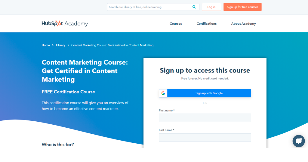 Content Marketing Certification by HubSpot Academy