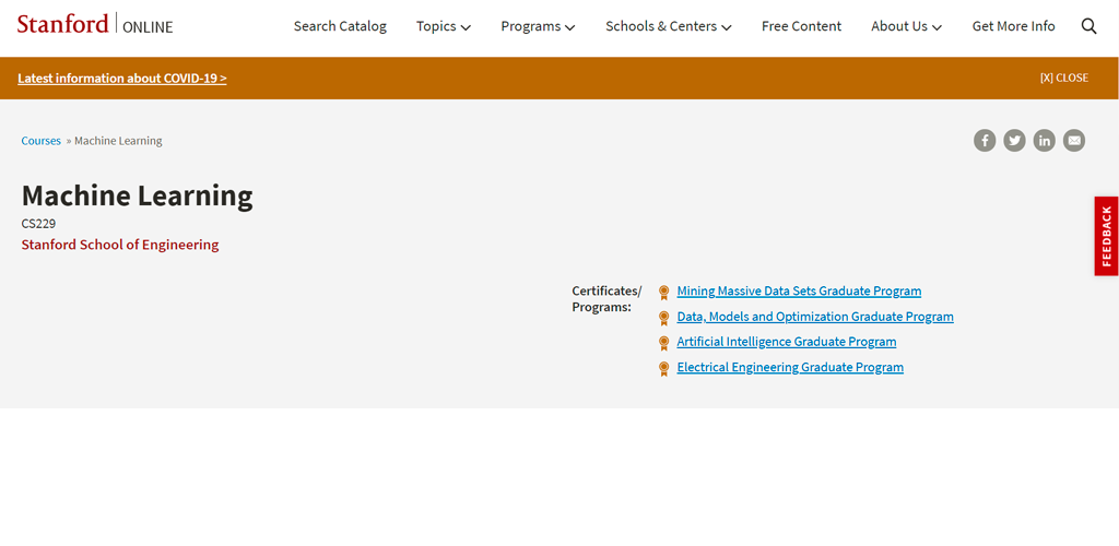 Stanford University — Machine Learning