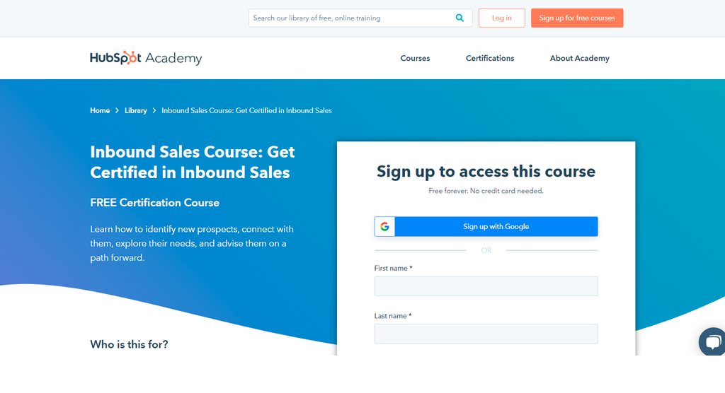 Inbound Sales Certification by HubSpot Academy