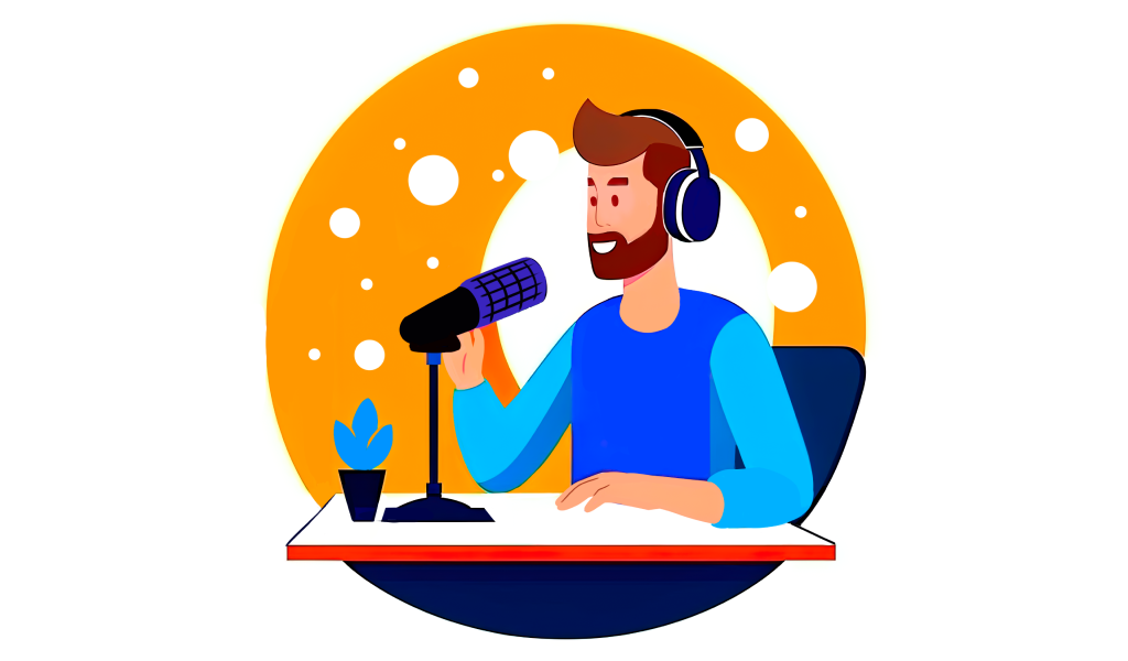 man hosts a podcast