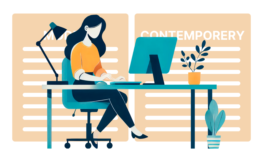 Illustration of a Designer Exploring Modern and Contemporary Graphic Design Styles