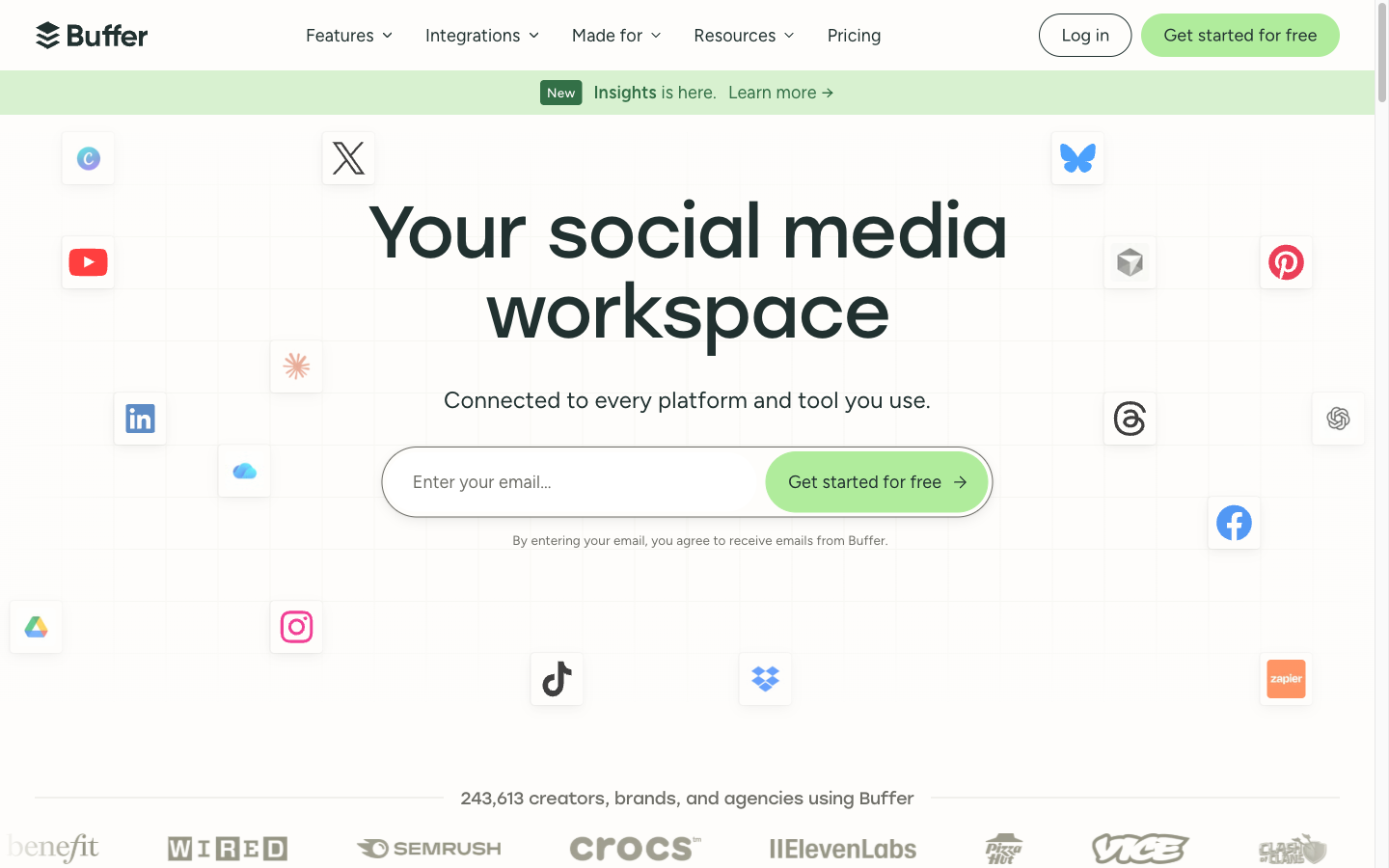 Buffer social media scheduling tool homepage