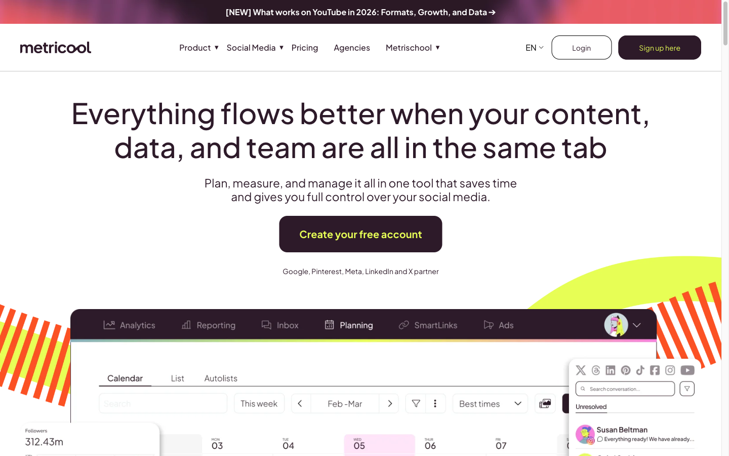 Metricool social media planning and analytics dashboard