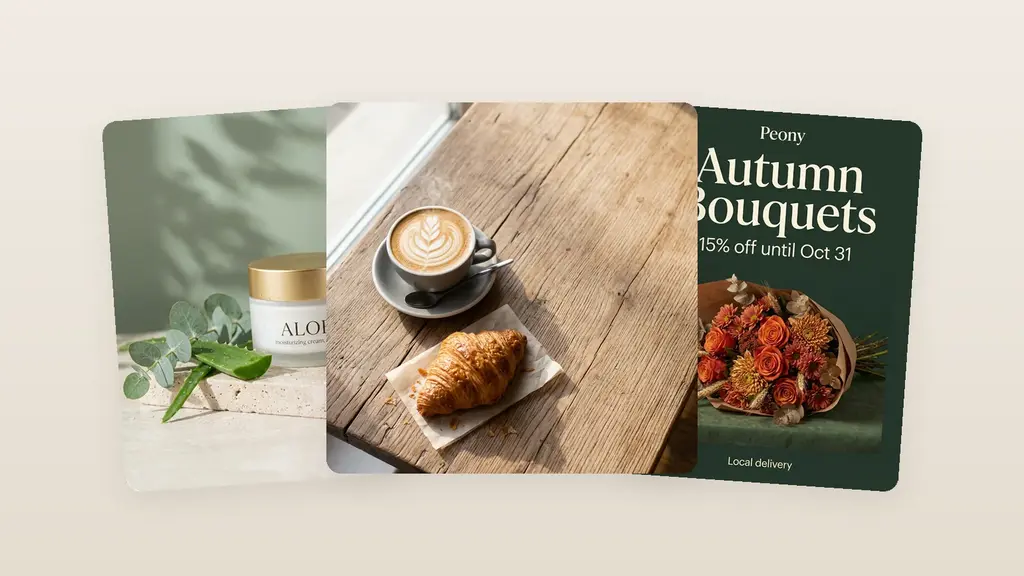 Images made with Nano Banana from prompts in this article: an ALOE cream jar on a podium, coffee with a croissant and a flower shop post