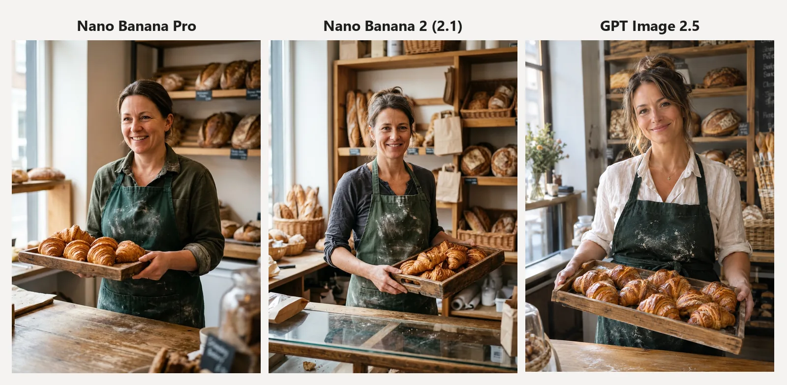 Test 4: the same portrait prompt in Nano Banana Pro, Nano Banana 2 and GPT Image 2.5