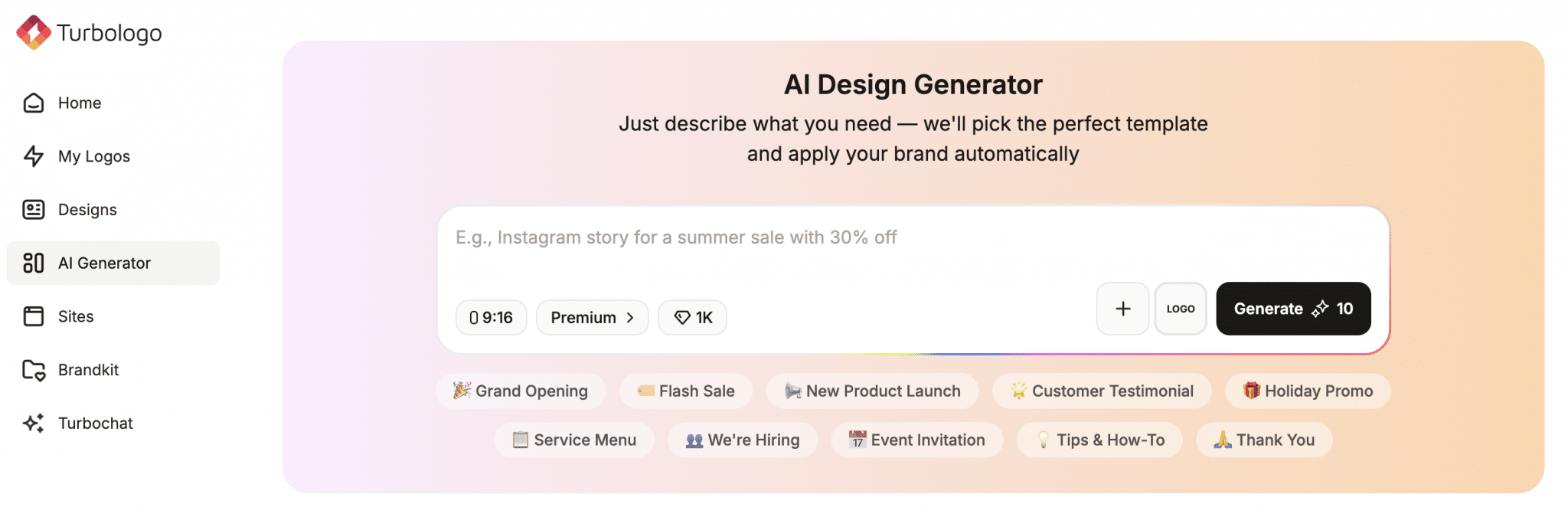 Generatore di design con IA di Turbologo